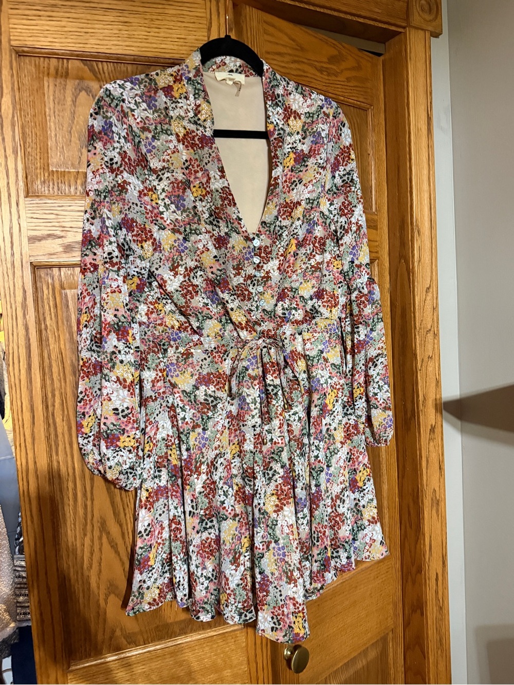 Floral V-Neck Wrap Mini Dress - Multicolor